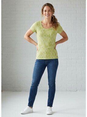 Izod Womens Green & White Striped Short-Sleeve T-Shirt 100% Cotton Size L
